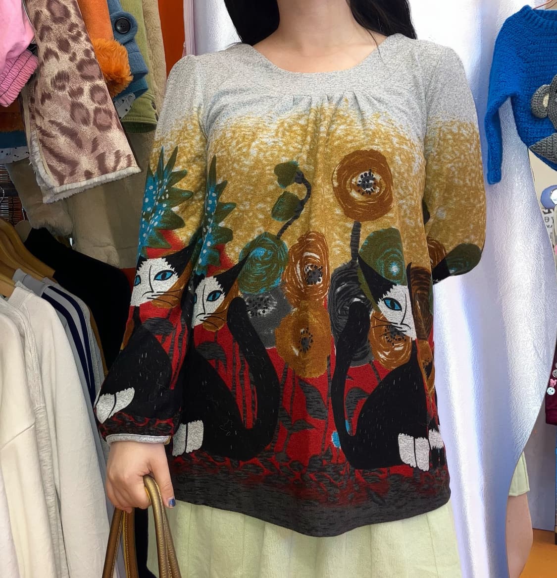 jpn 고양이 미니 니트 원피스 상품이미지2