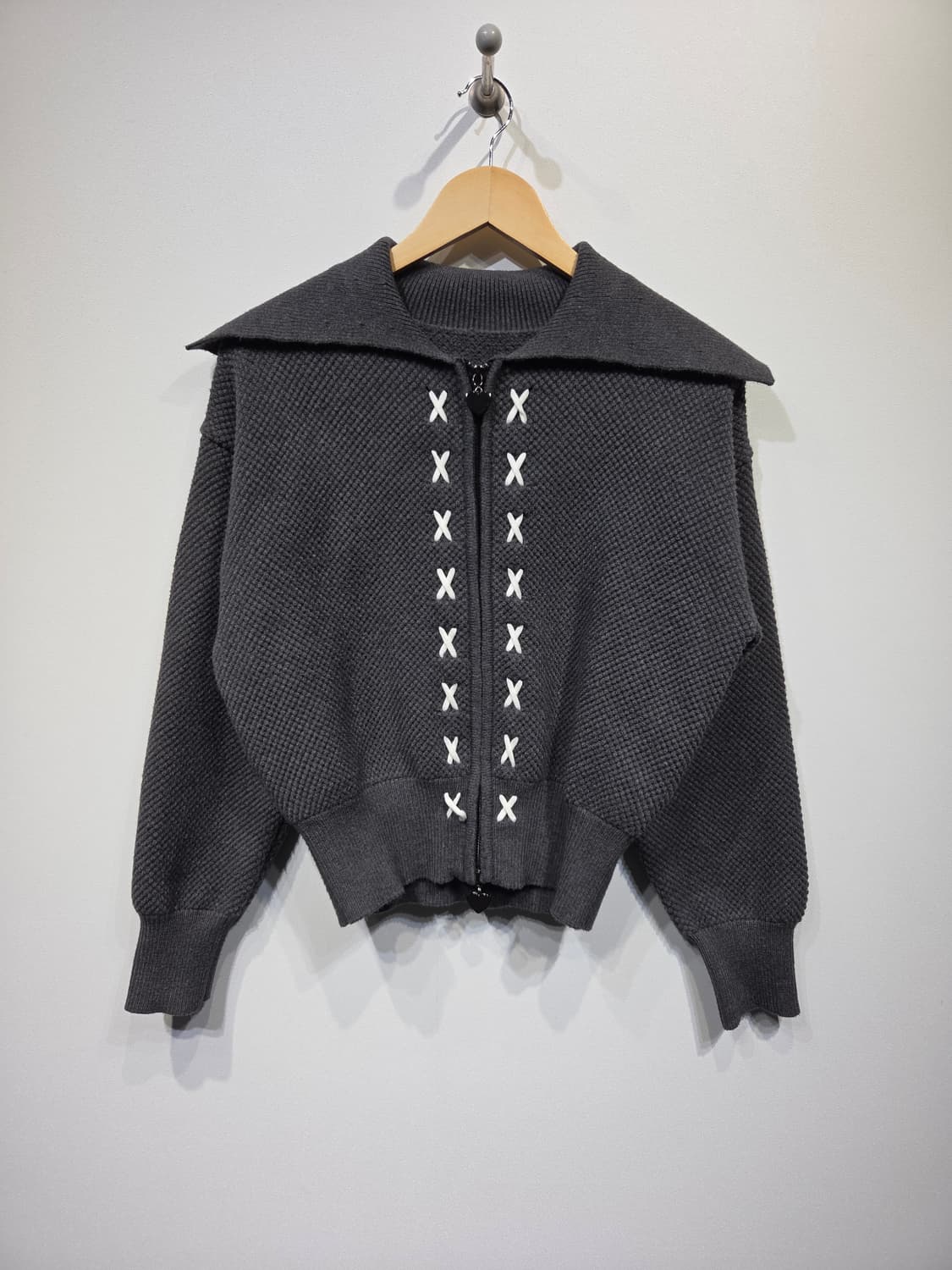 KUOSE 쿠오세 세일러 카라 스티치 니트 집업 상품이미지2