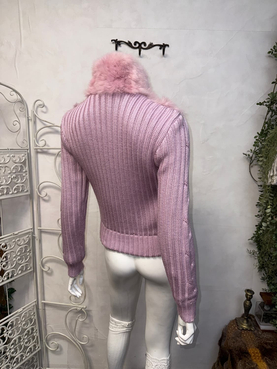 Baby pink lamb skin rabbit fur knit 집업 상품이미지6
