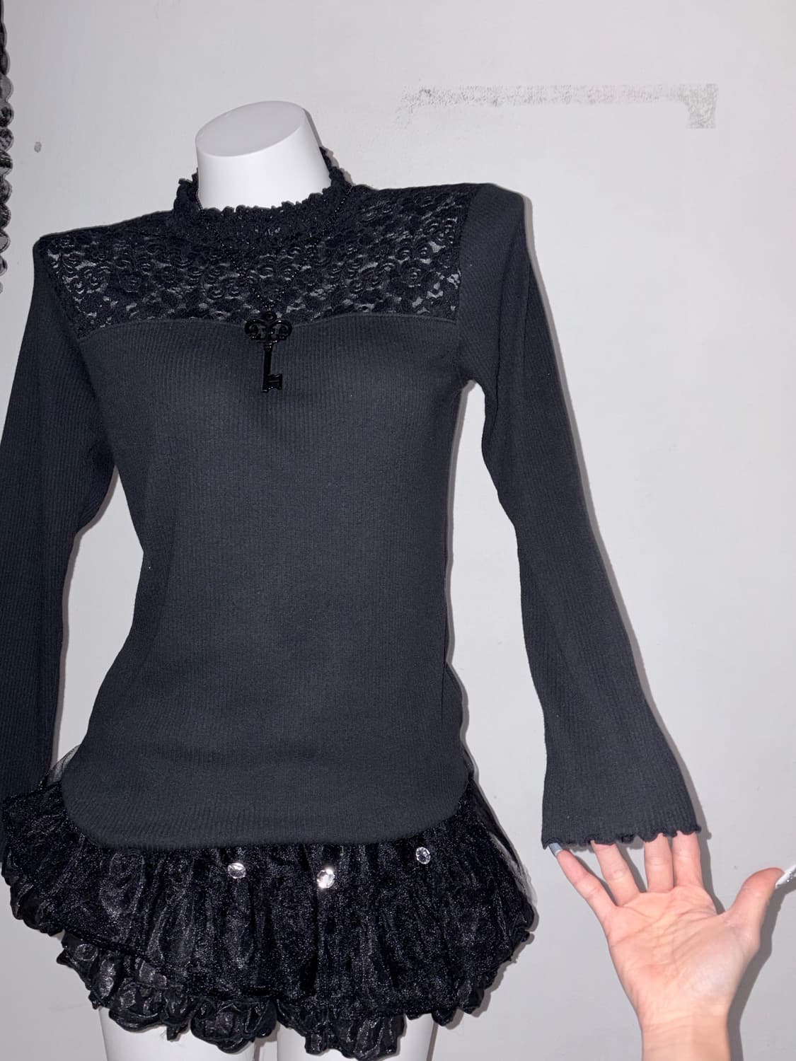 올블랙 고스코디세트 공겜여주 고딕 다크페어리 3피스 상품이미지5