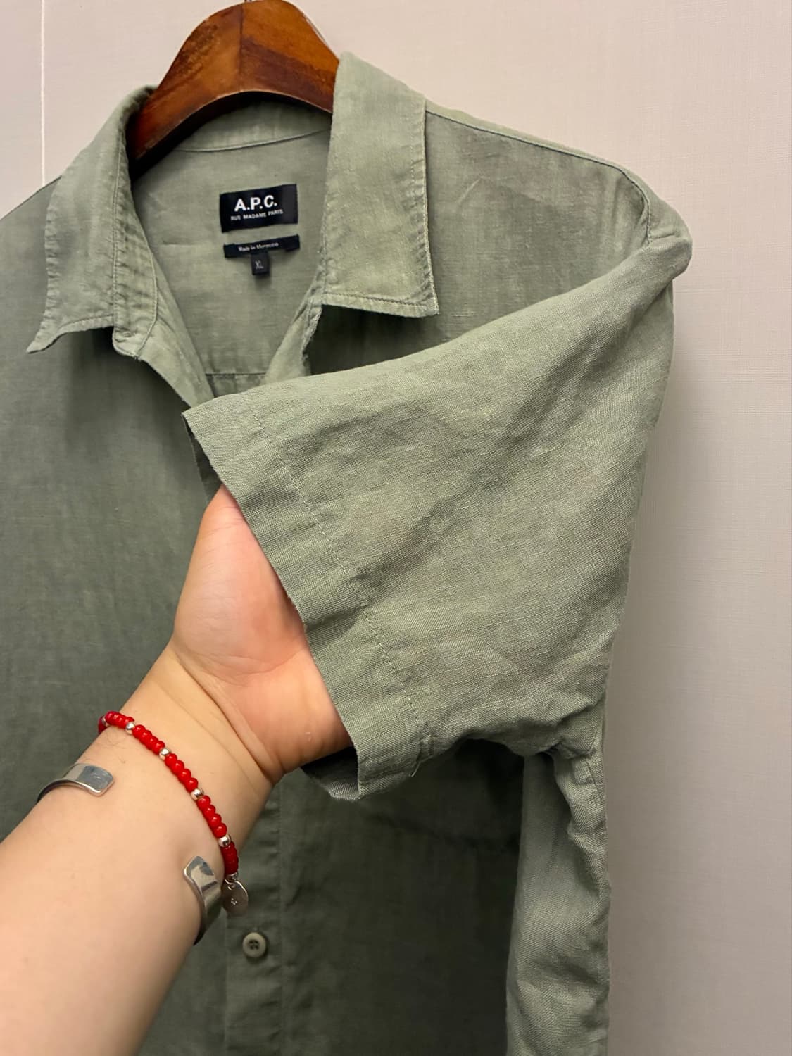 (L~XL)APC 아페쎄 리넨 포켓 릴렉스 반팔셔츠 올리브 상품이미지6
