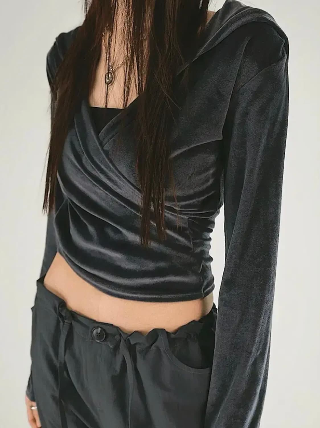 세미크롭 후드티 벨벳소재 상품이미지2