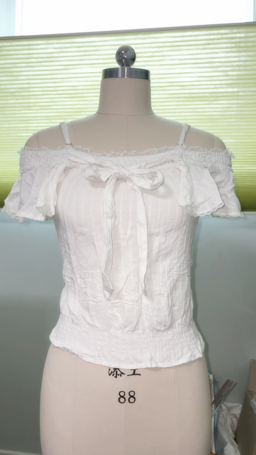 화이트 모리 자수 레이스 오프숄더 탑 일본 빈티지 상품이미지1