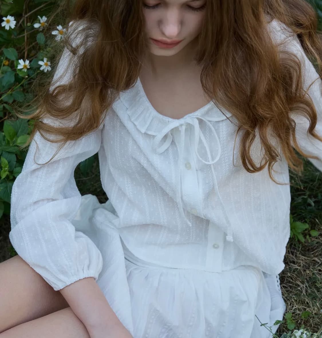 클레어 리본 러플 벌룬 블라우스 ( 화이트 ) 상품이미지1