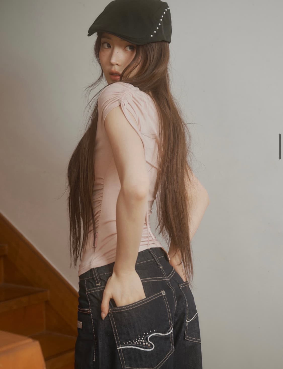 [유일매물] 코코 플라워 와이드 핏 로우 데님 상품이미지5