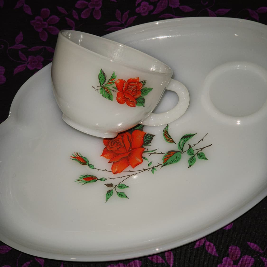 50s 미국 페더럴 밀크글라스 로즈 스낵 1세트 상품이미지10