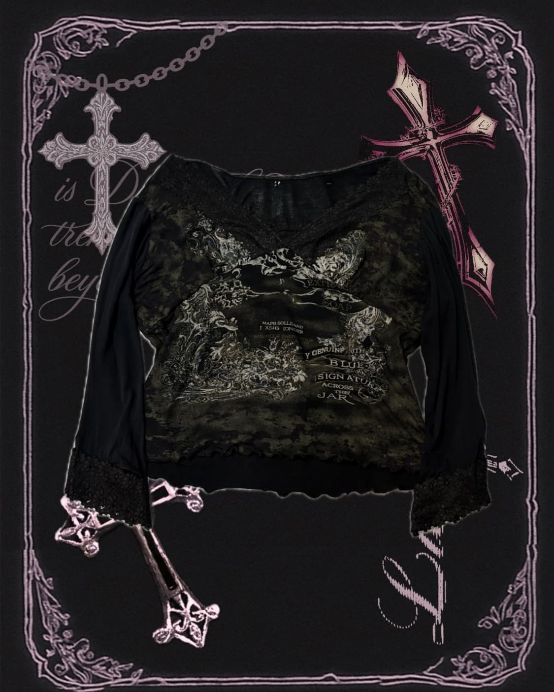 Y2K Punk lace off-shoulder blouse 상품이미지5