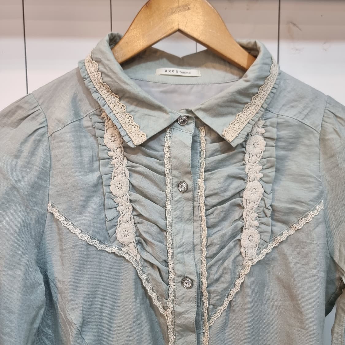 엑시즈팜(axes femme) 더스티민트 레이스 셔링 원피스 상품이미지2