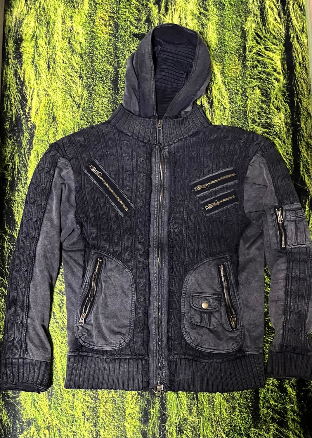 빔즈 그런지 니트 믹스드 후드집업 상품이미지1