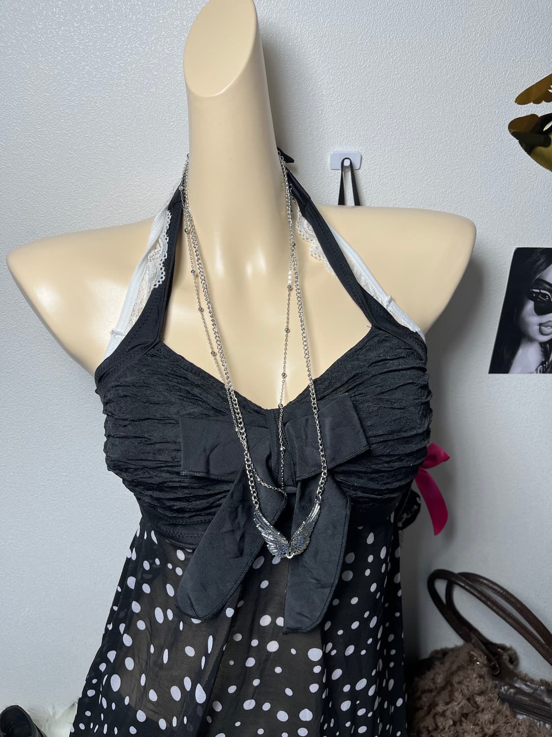 빈티지 홀터넥 도트 슬리브리스 상품이미지2