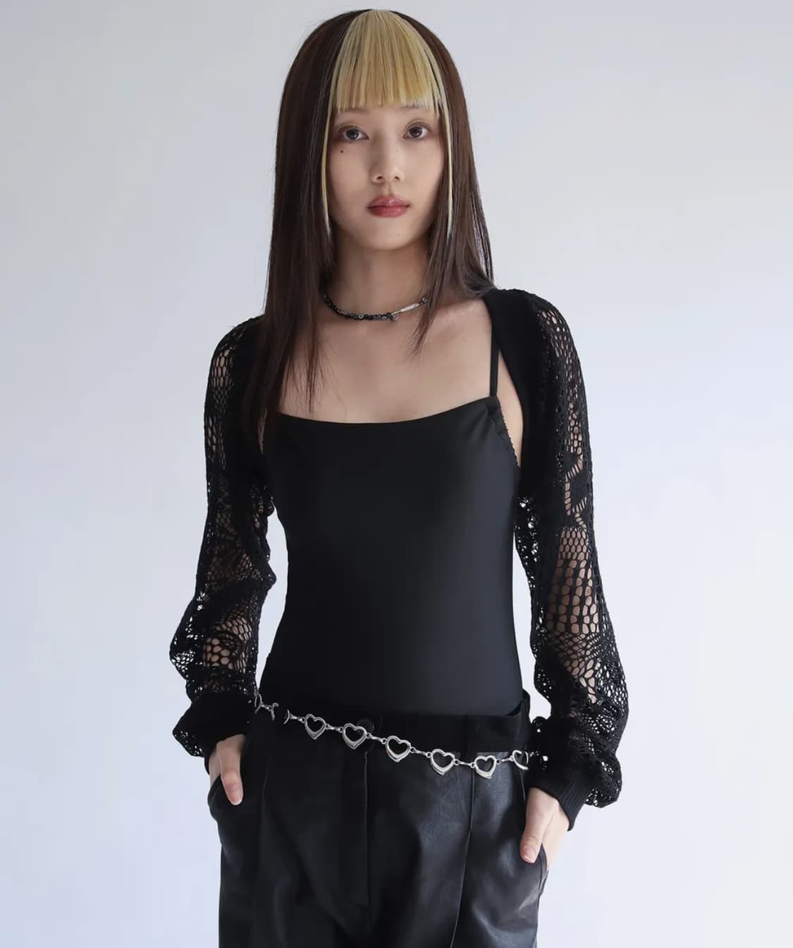 노피셜노피스 레이스 그물 볼레로 블랙 상품이미지1