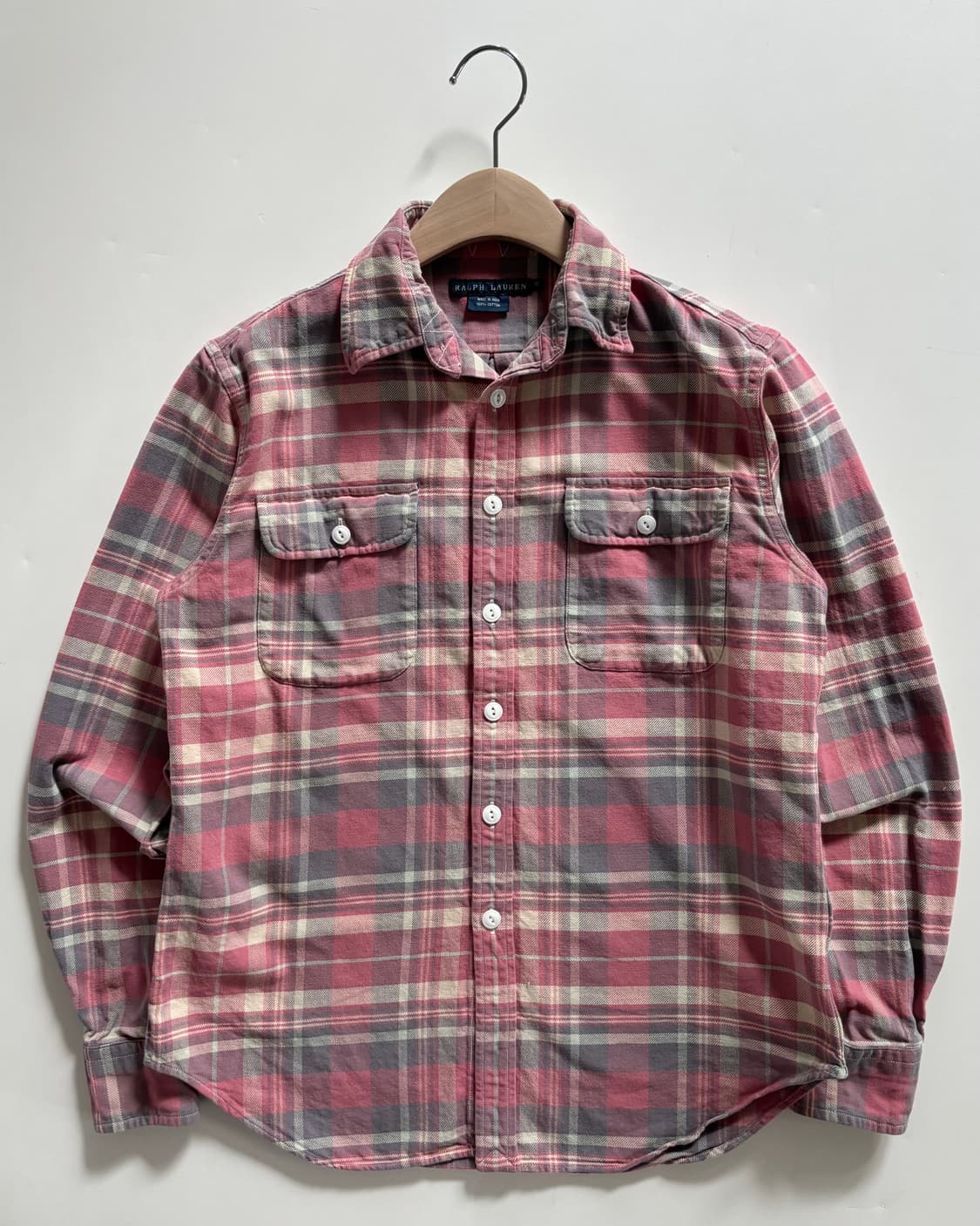 Polo 랄프로렌 투포켓 핑크 플란넬 체크 셔츠  상품이미지1