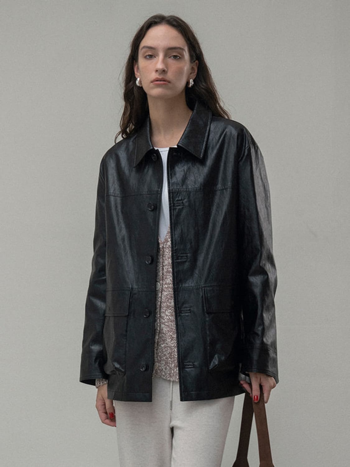 시야쥬 페이크 레더 자켓 상품이미지1