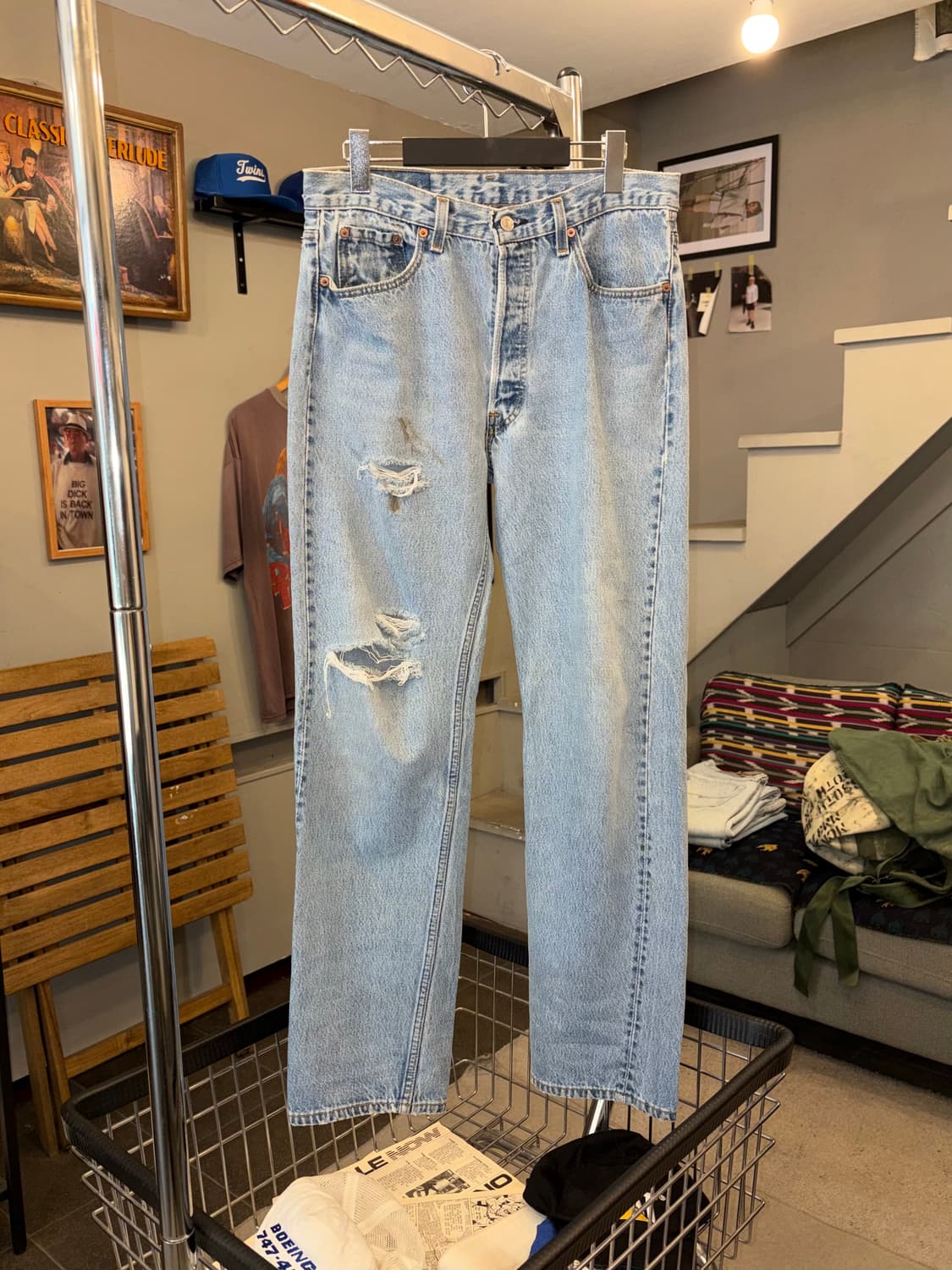 90’s Levi’s 501 USA denim destroyed 상품이미지4