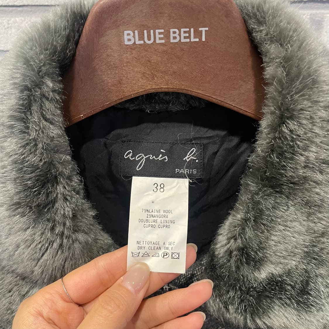 아네스베 울 집업 자켓 앙고라 카라넥 소매 퍼 디테일 그레이 상품이미지6