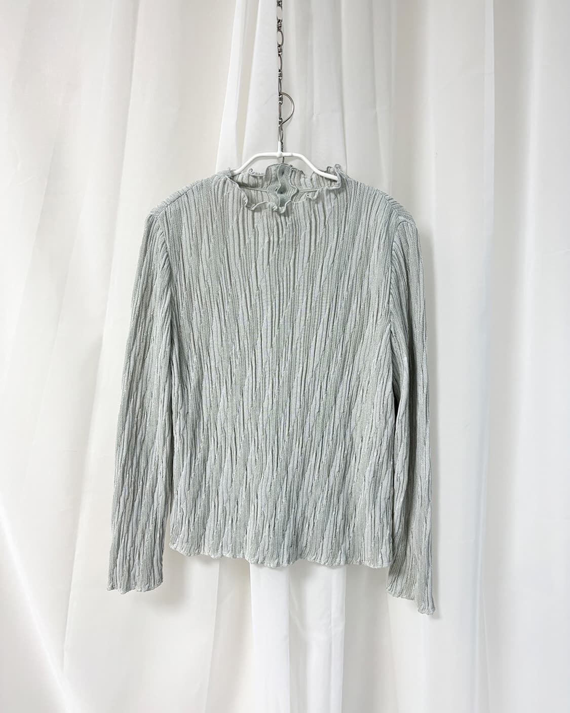 ash mint wave texture wrinkle blouse 상품이미지4