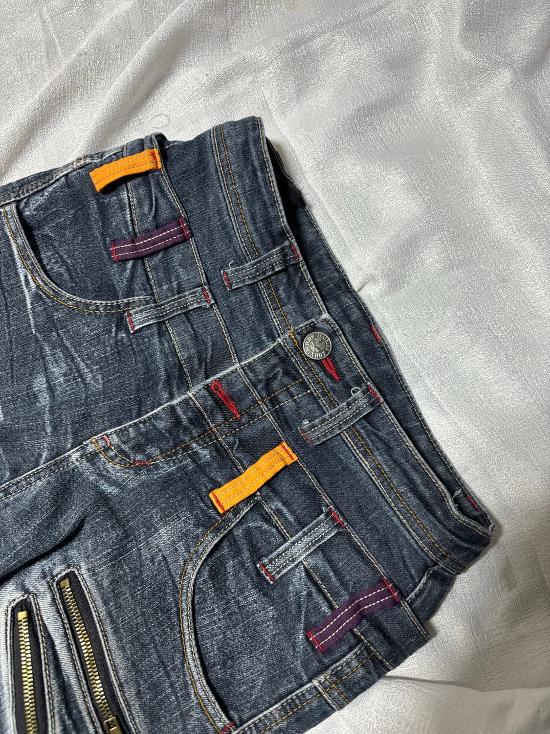 “Unknown” 2Belt Y2K Crack Washing Zipper 상품이미지4