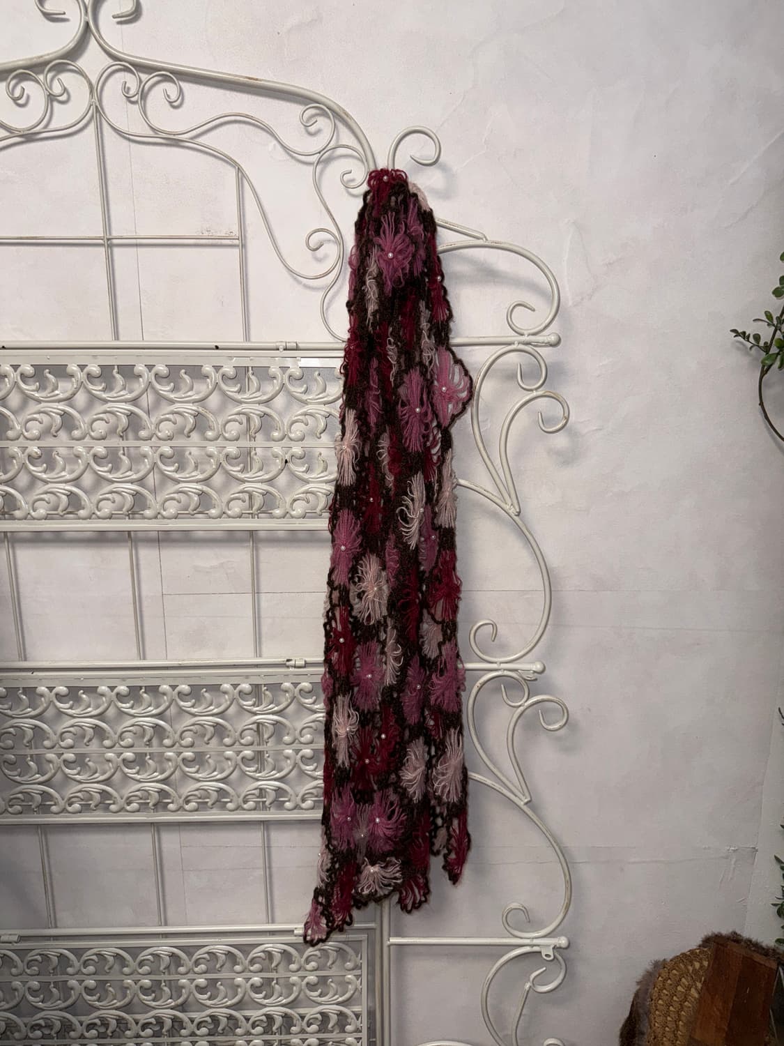 Pink brown bohemian flower crochet 머플러 상품이미지3