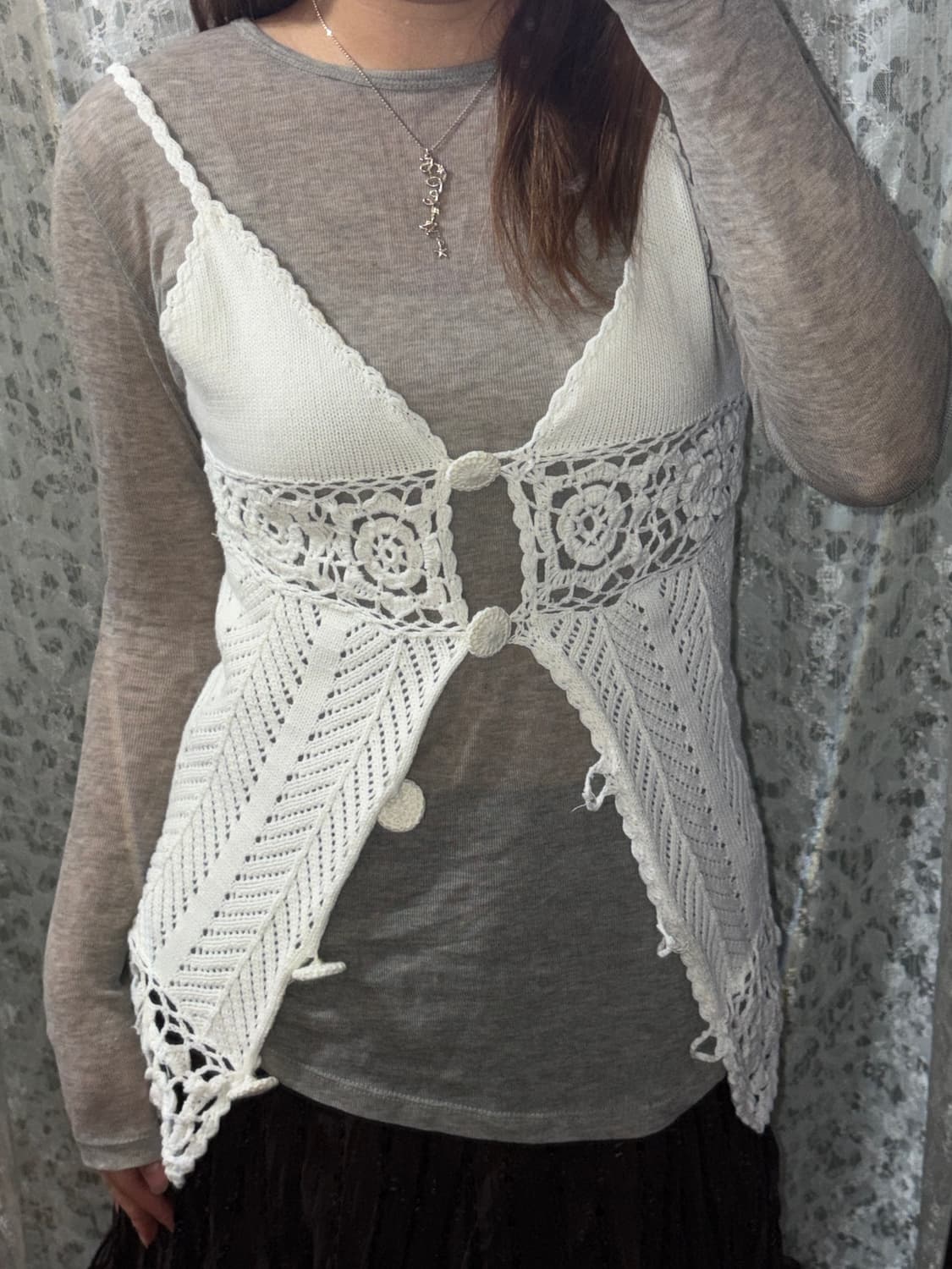 화이트 니트 슬리브리스 상품이미지2