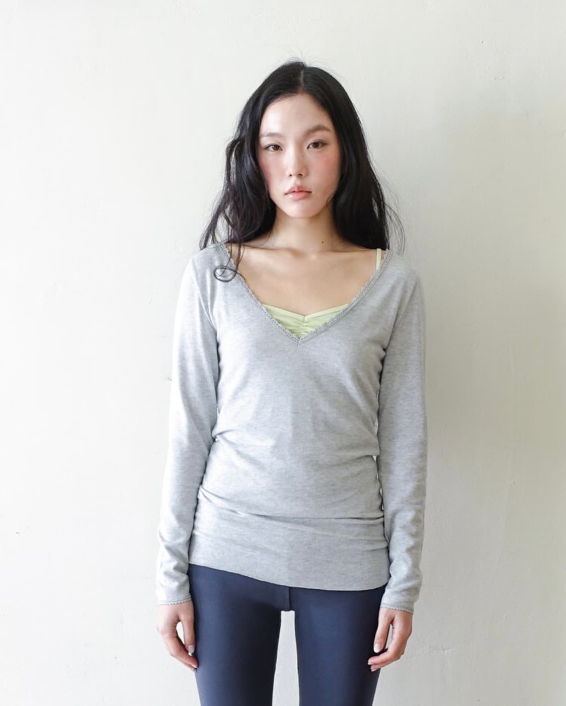 샵페어리 iris long top grey 아이리스 롱탑 멜란지 그레이 상품이미지1