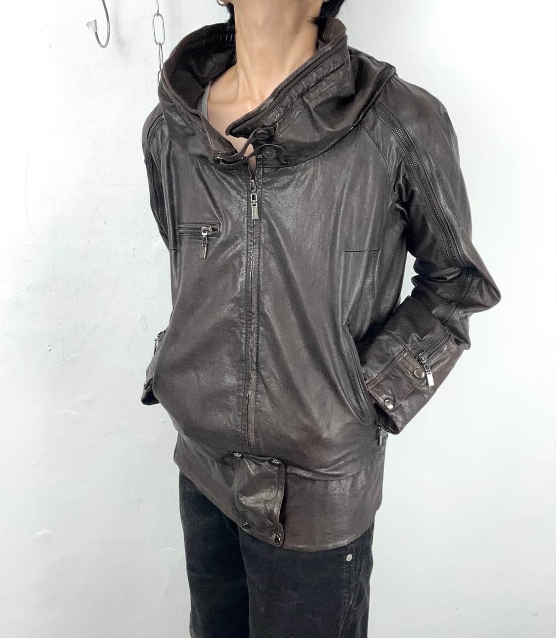 2000s Draped High Neck Lambskin Jacket   상품이미지2