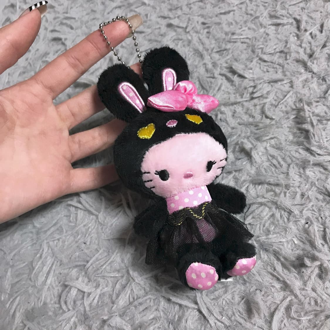 산리오 고전 헬로키티 정품 블랙 우사기 토끼 키링 핑크 인형 양도 상품이미지3