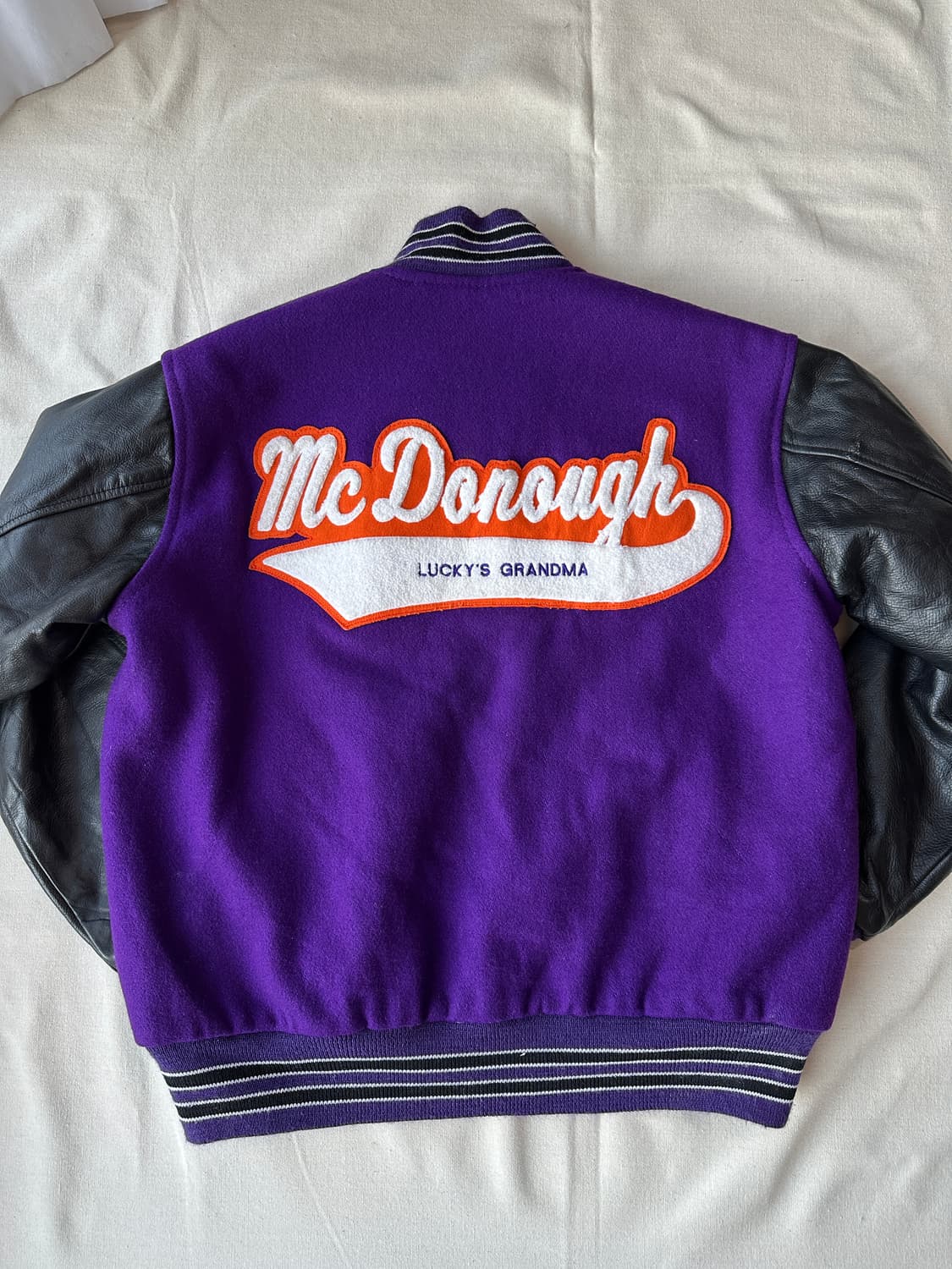 90s USA 울레더 바시티 퍼플 자켓 100 상품이미지2