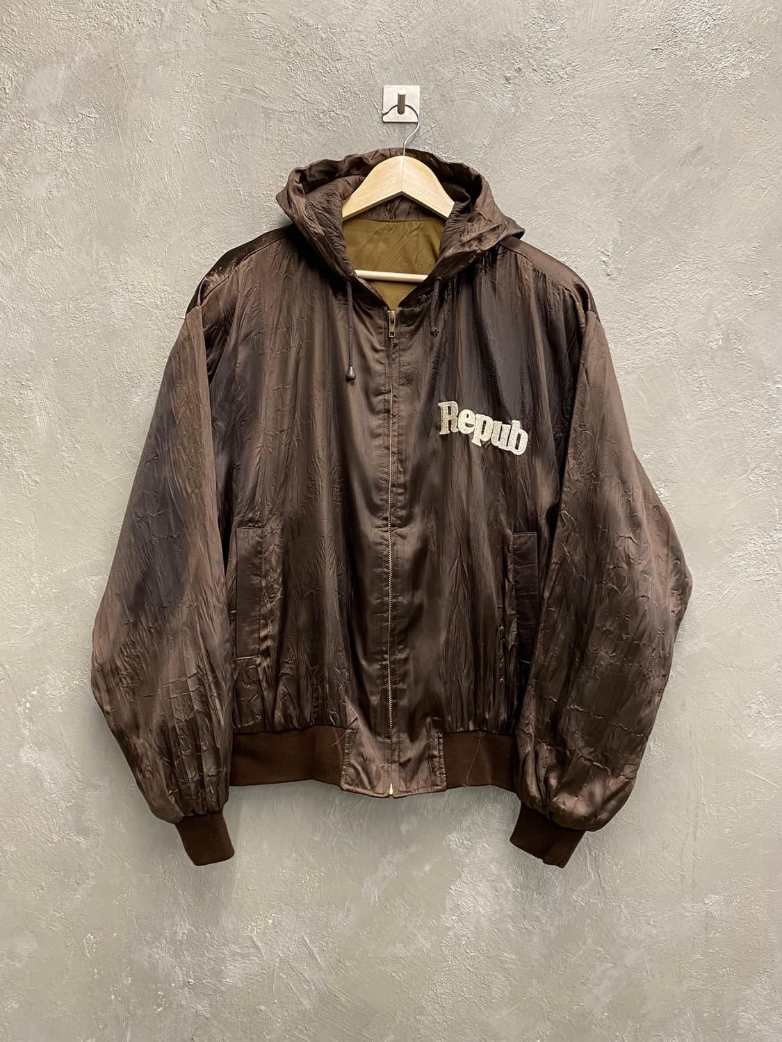 [L-XL] 90s Vintage 빈티지 브라운 나일론 후드 자켓 상품이미지1