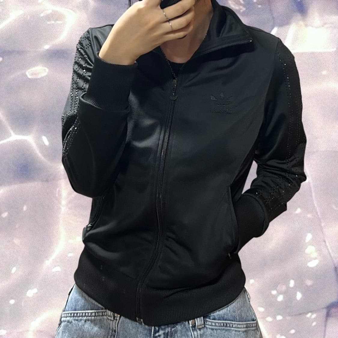 아디다스 글리터 빅로고 파이어버드 져지 블랙 올블랙 90 상품이미지3