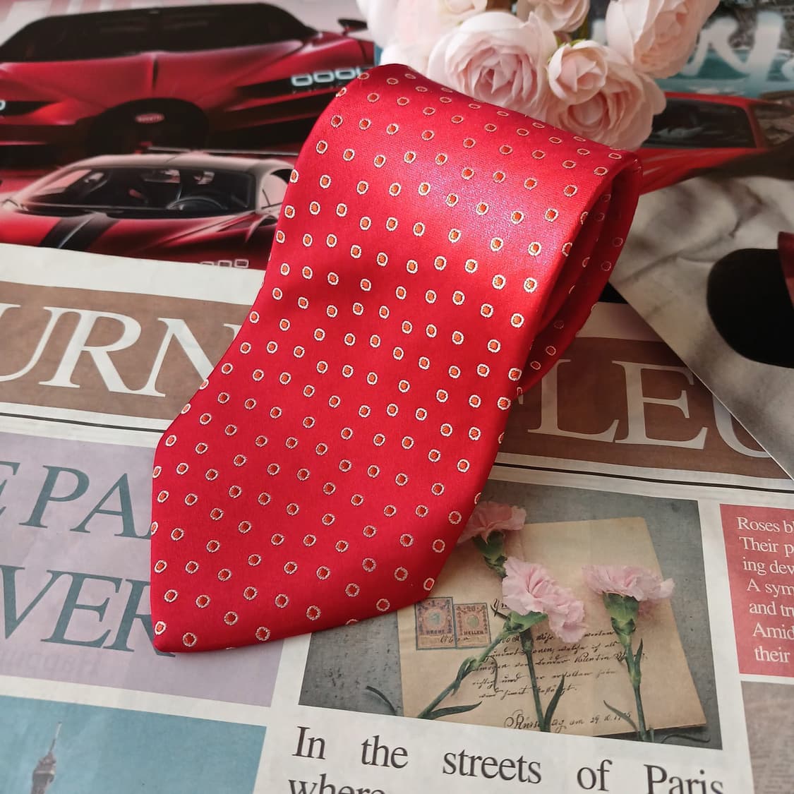 메트로시티 실크 레드 도트 패턴 넥타이 8.6cm A+등급 A19417
 상품이미지4