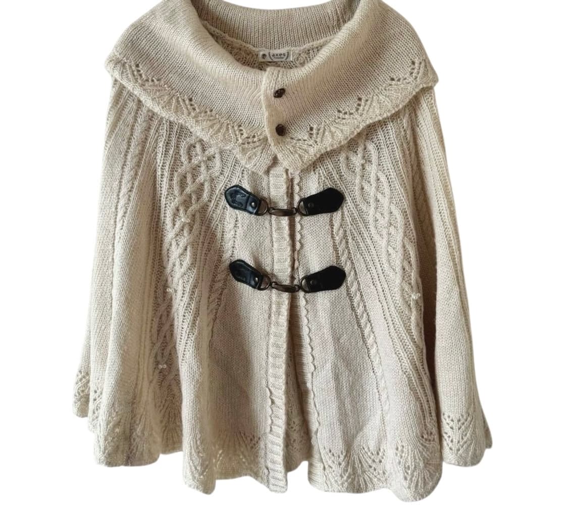 엑시즈팜 빈티지 아이보리 니트 판초 케이프 모리걸 라떼갸루 상품이미지1