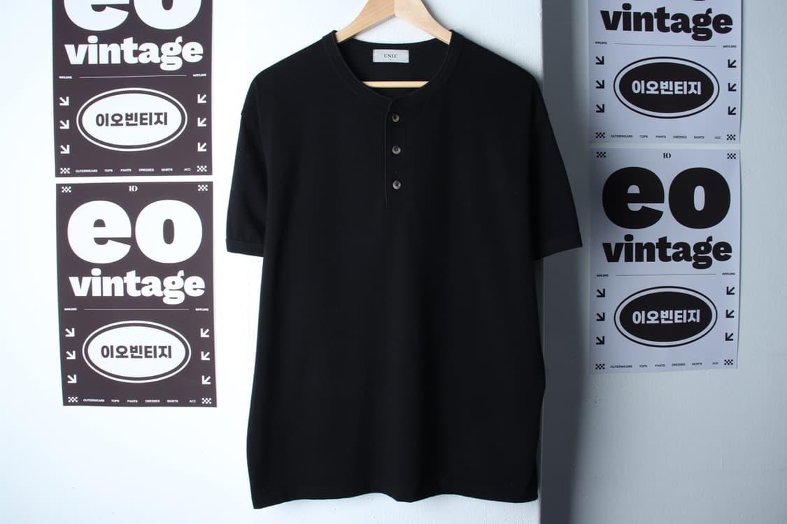 (L-XL) 반팔 티셔츠 헨리넥 무지 블랙 놈코어-H32139 상품이미지2