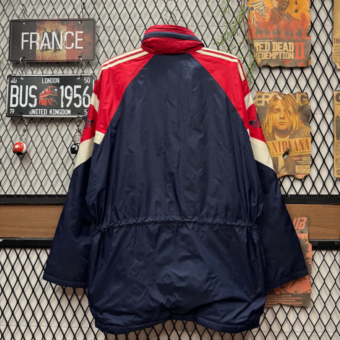 90s 아디다스 올드스쿨 바람막이 돕바 전면 로고 포인트 네이비 레드 상품이미지2