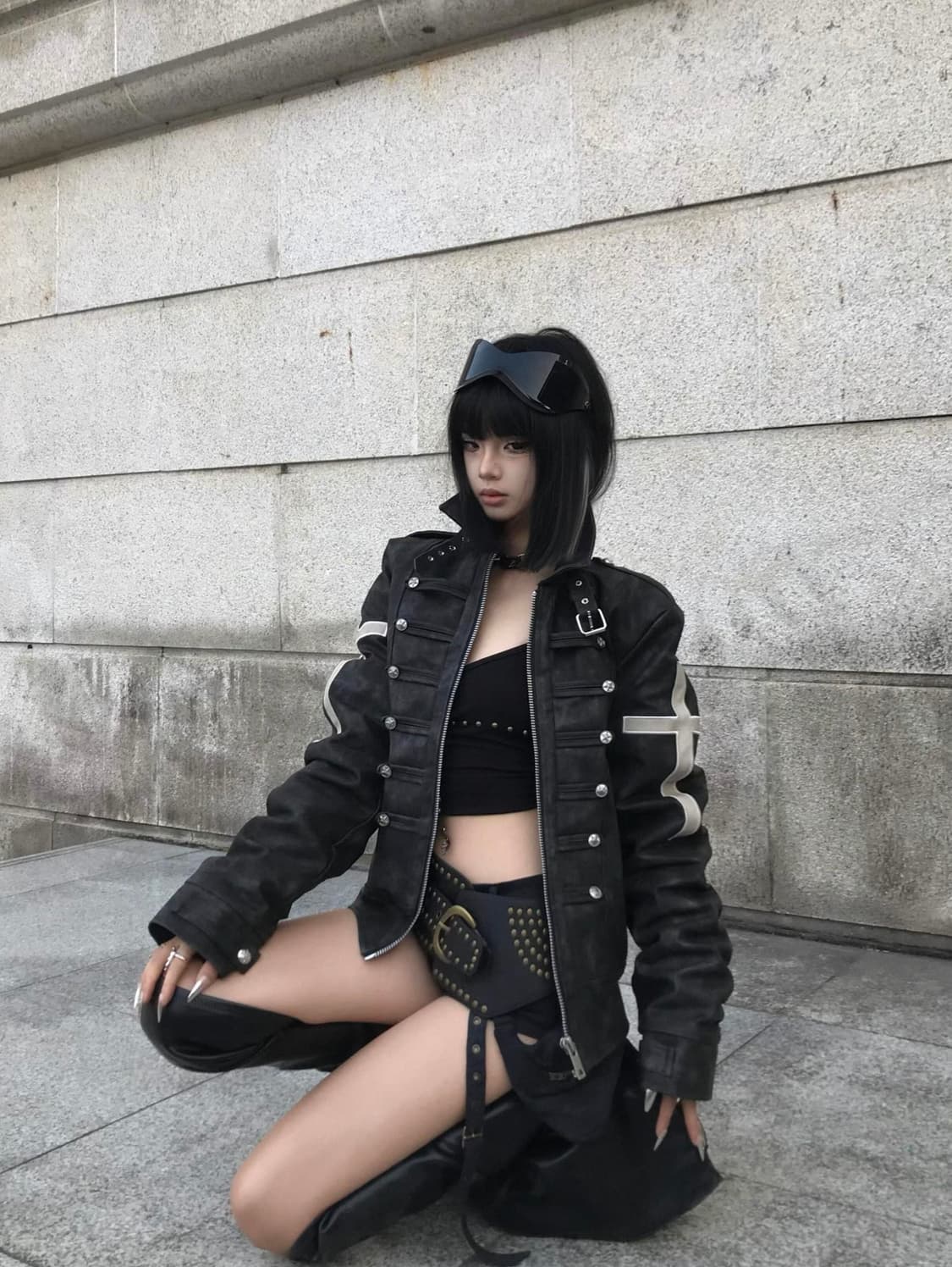 Gothic Cross Cropped Leather Jacket 상품이미지1