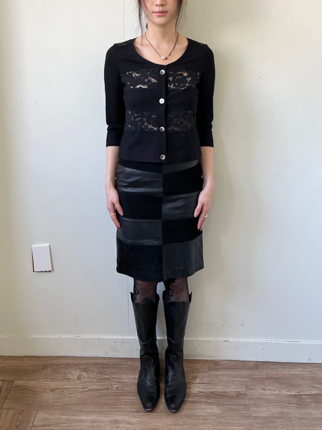 Japan vtg 레더 블럭 스커트 상품이미지8