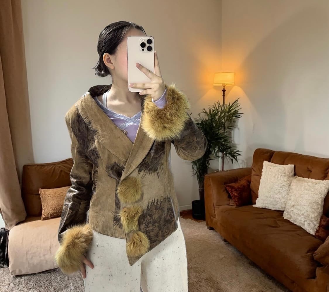 빈티지 카키 여우털 폭스퍼 되지가죽자켓 상품이미지5