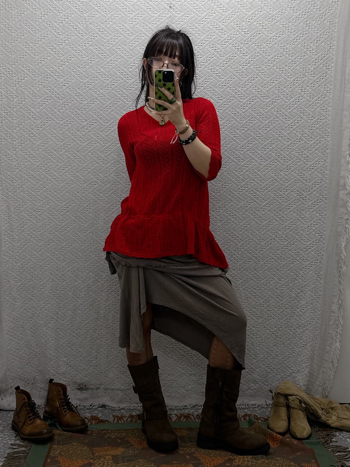 빈티지 오리엔탈 보헤미안 히피 펀칭 셔링 플레어 니트 K0018 상품이미지1