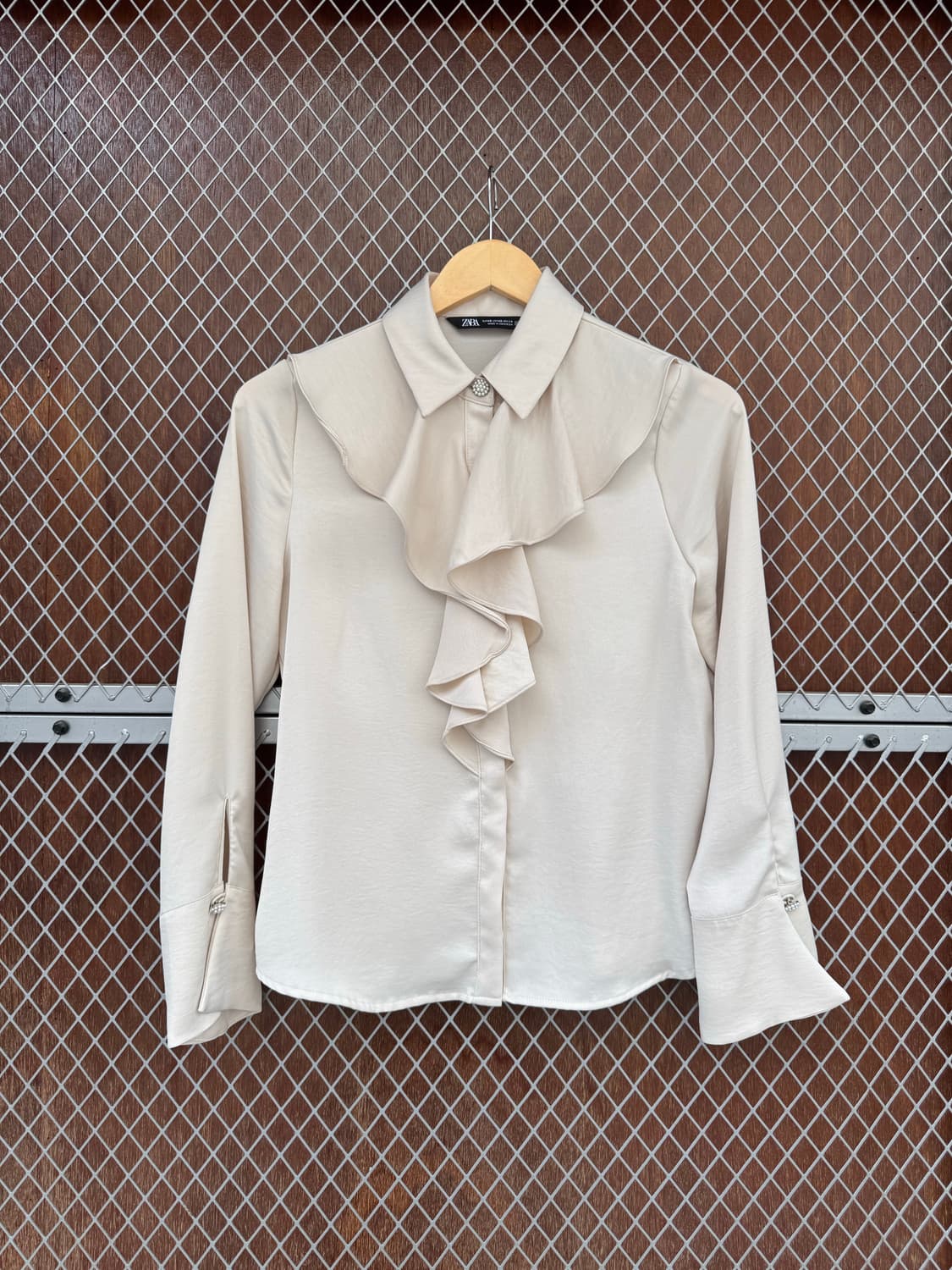 ZARA 자라 웨스턴 프릴 러플 쉬폰 실크 크림 블라우스 셔츠 s 상품이미지4