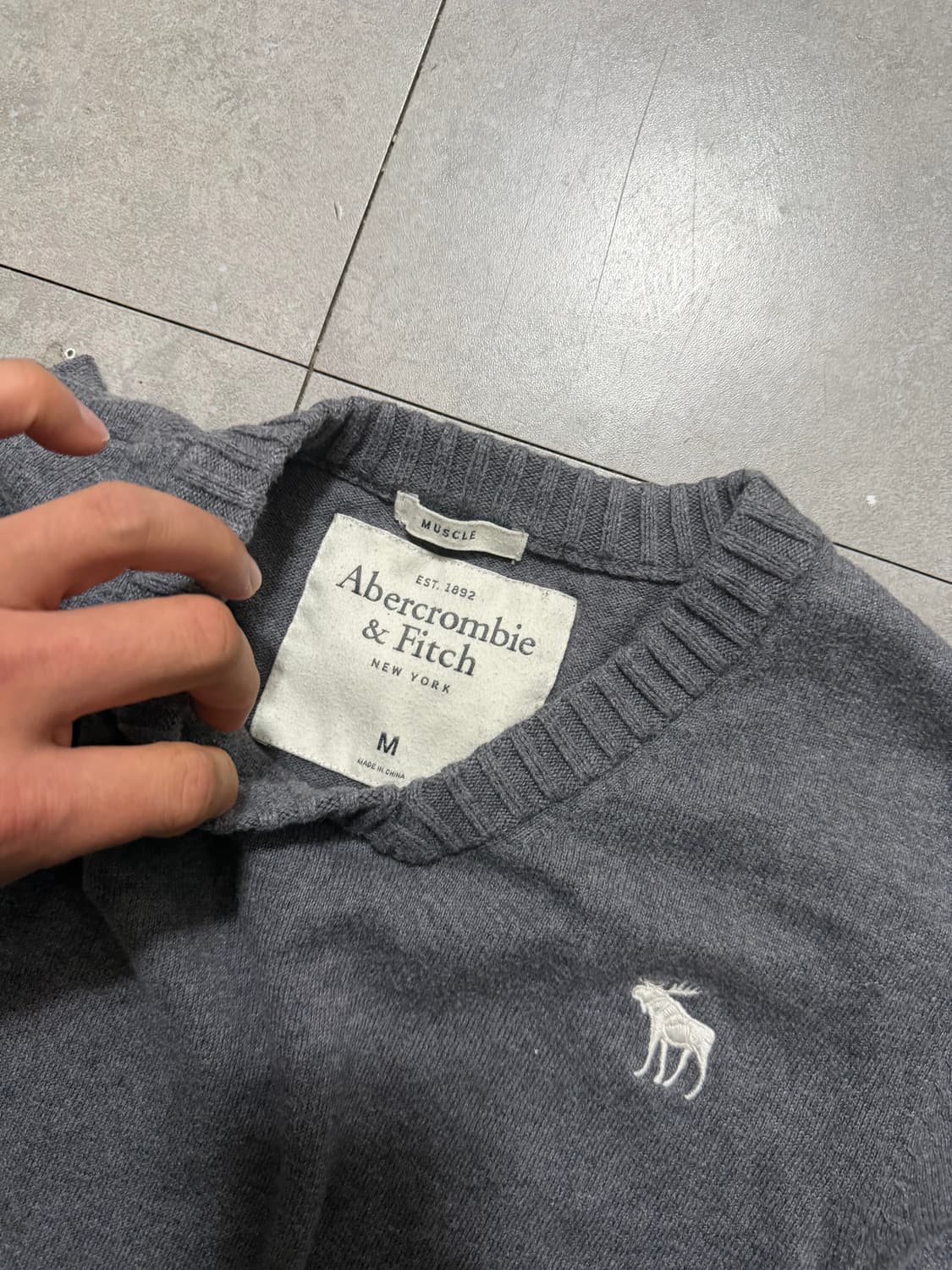 00s 아베크롬비 그레이컬러 미니로고 빈티지 코튼 니트 95size   상품이미지3