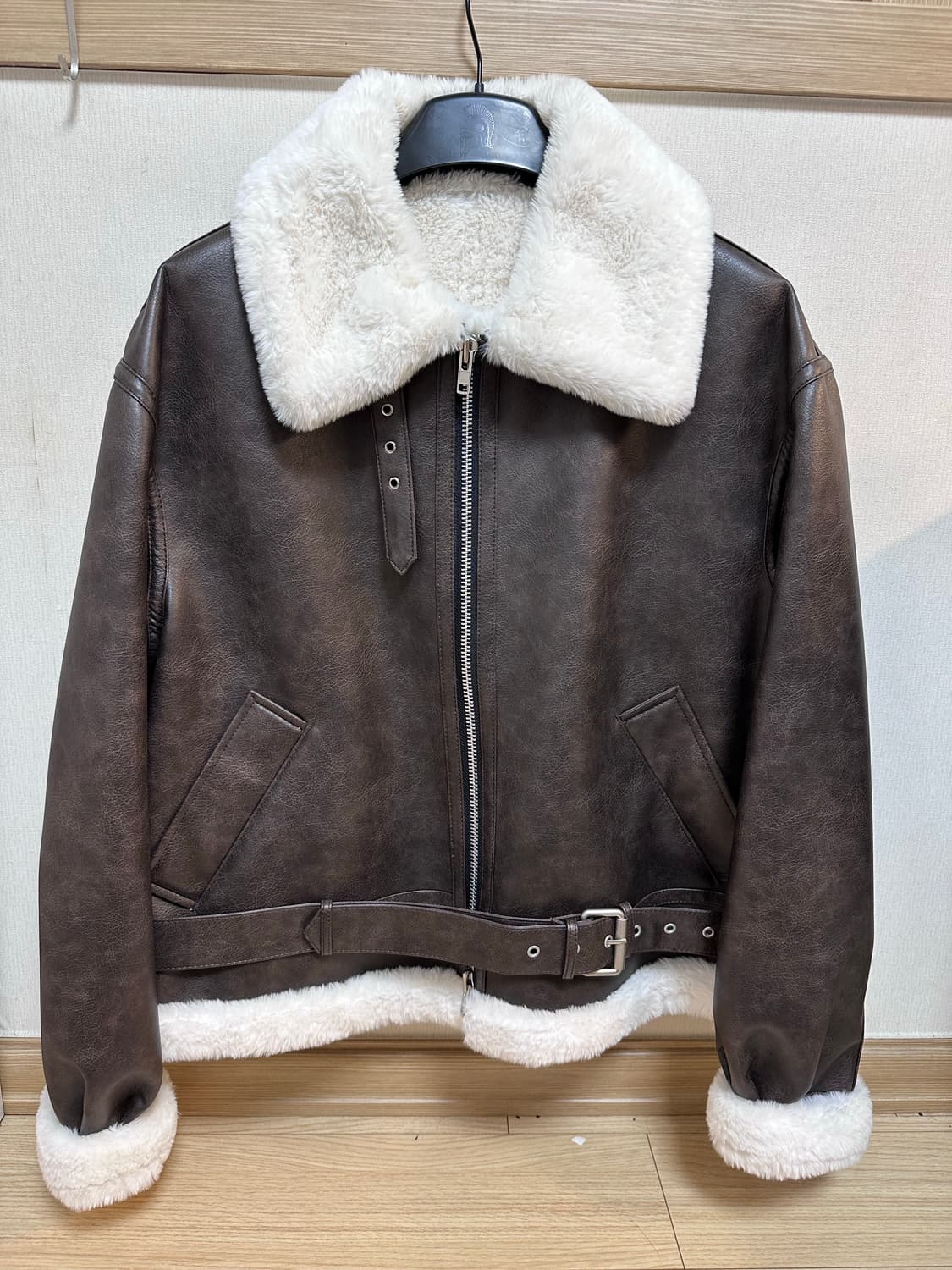 론트 003 비건 레더 벨트 무스탕 (브라운 / L사이즈)  상품이미지1