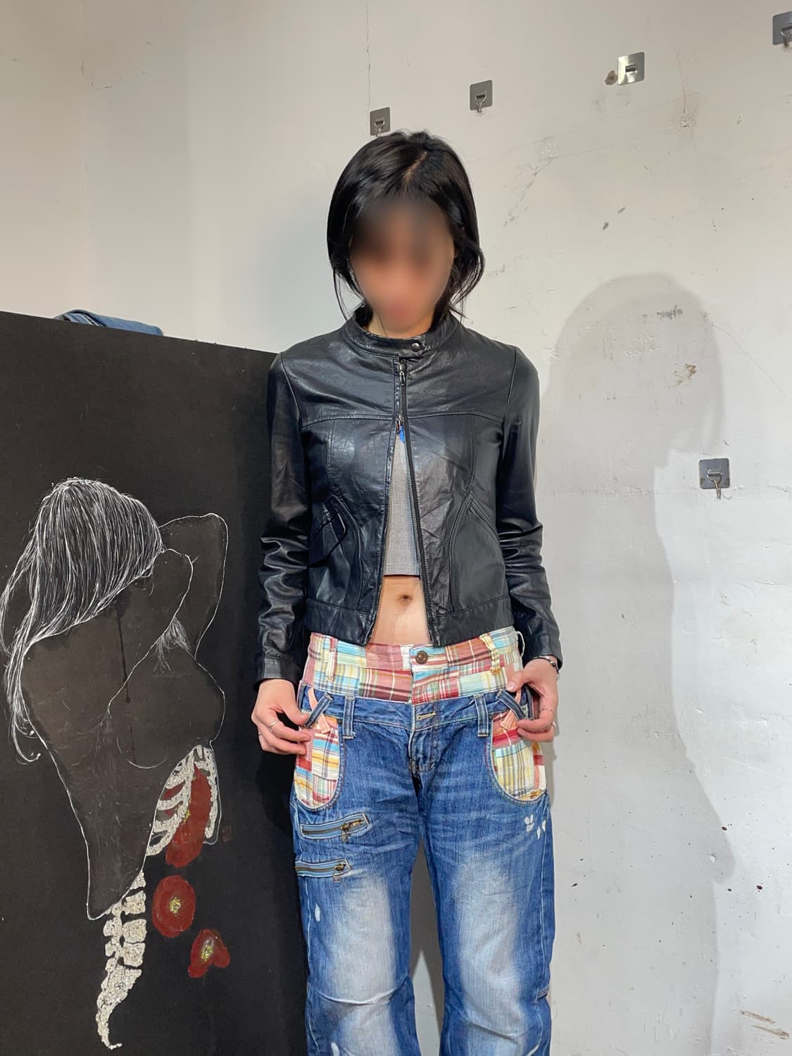 미쉘클랑 램스킨 차이나카라 크롭 가죽 자켓 38 상품이미지2