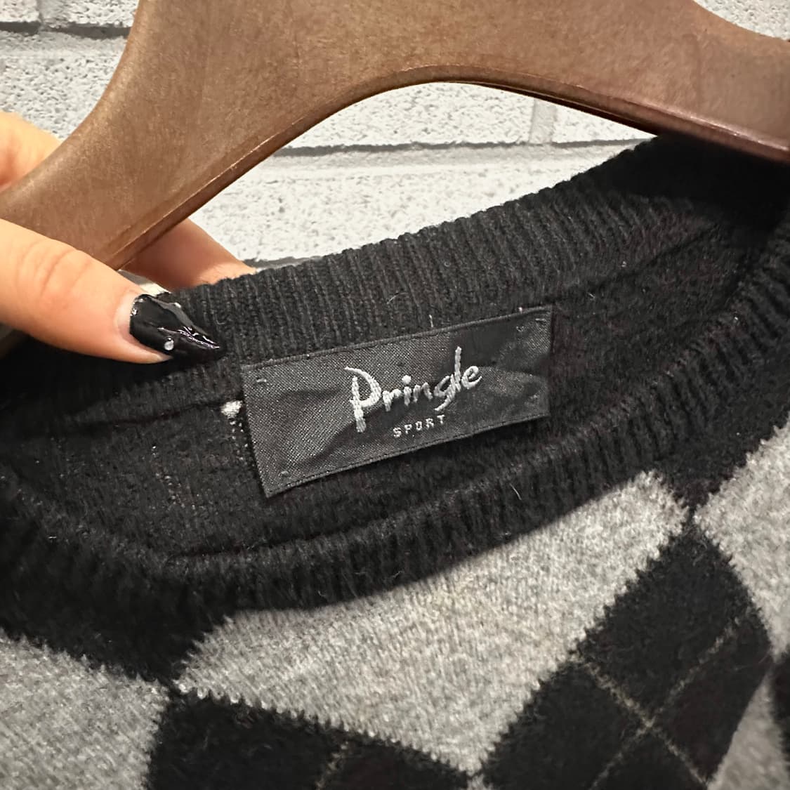 JPN VINTAGE 아가일 패턴 니트 소매배색 디테일 블랙 상품이미지6