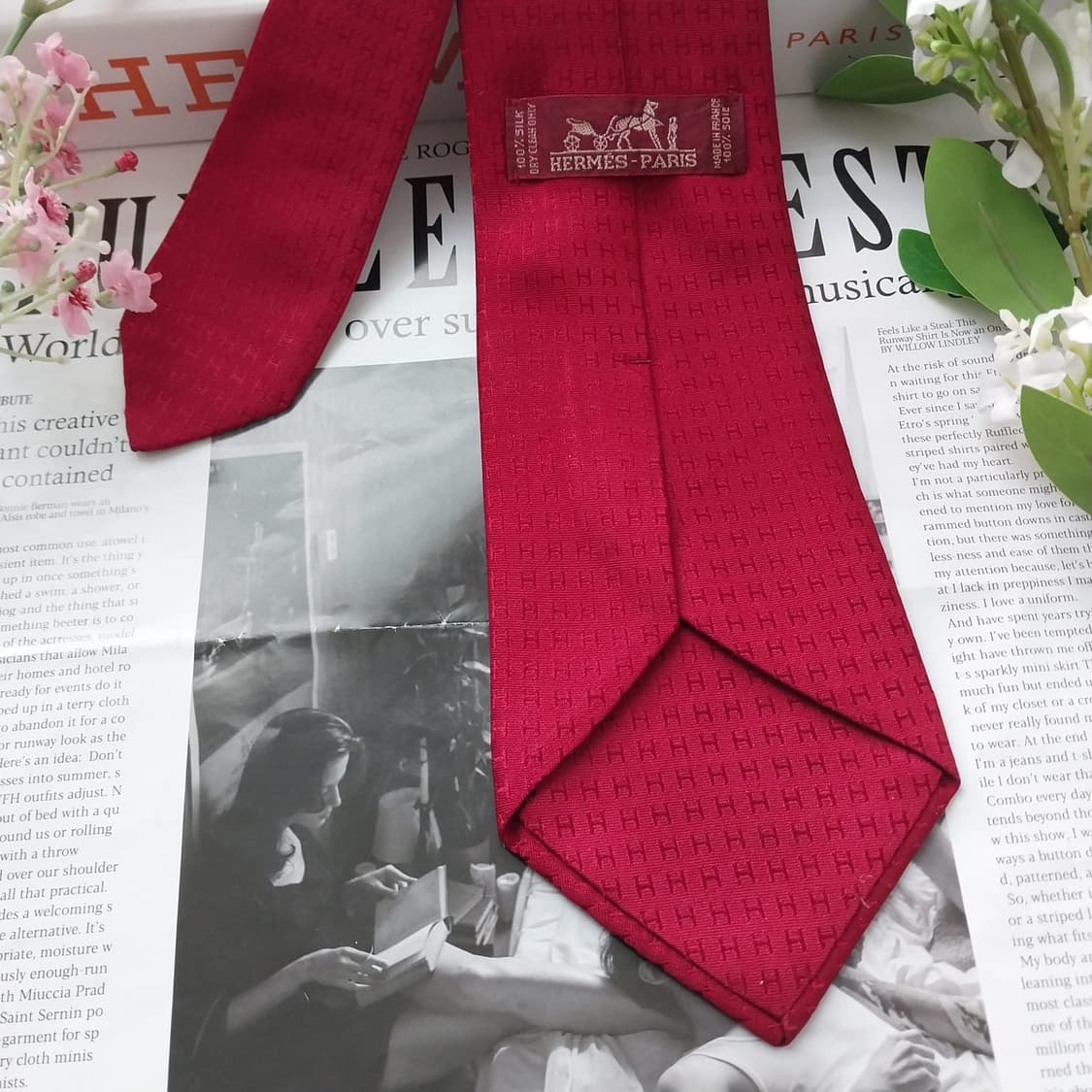 에르메스 실크 레드 H 자카드 넥타이 9.5cm A등급 K1700
 상품이미지8