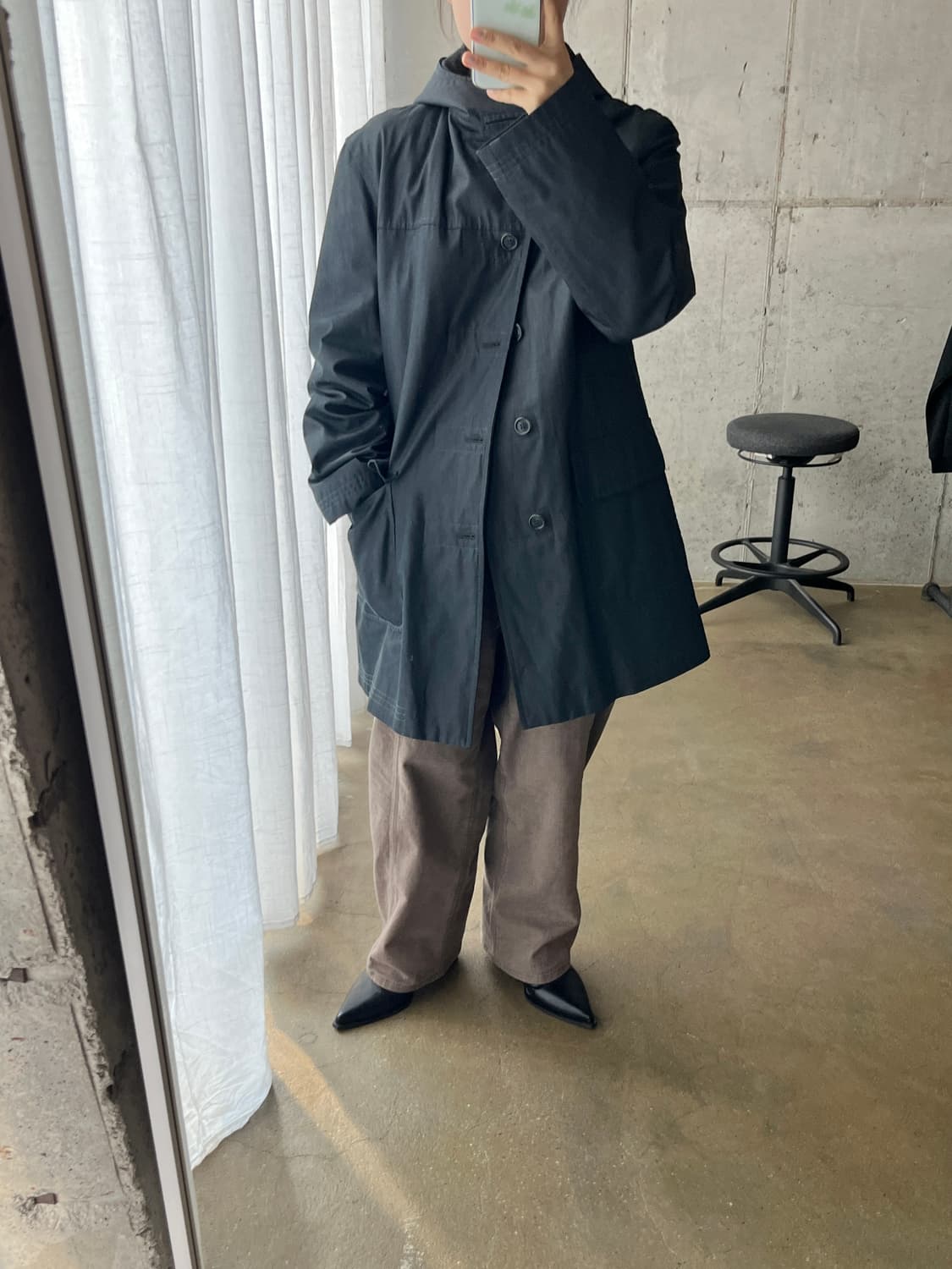 Mitumine 코튼 후드 미디 자켓 다크그레이 상품이미지10