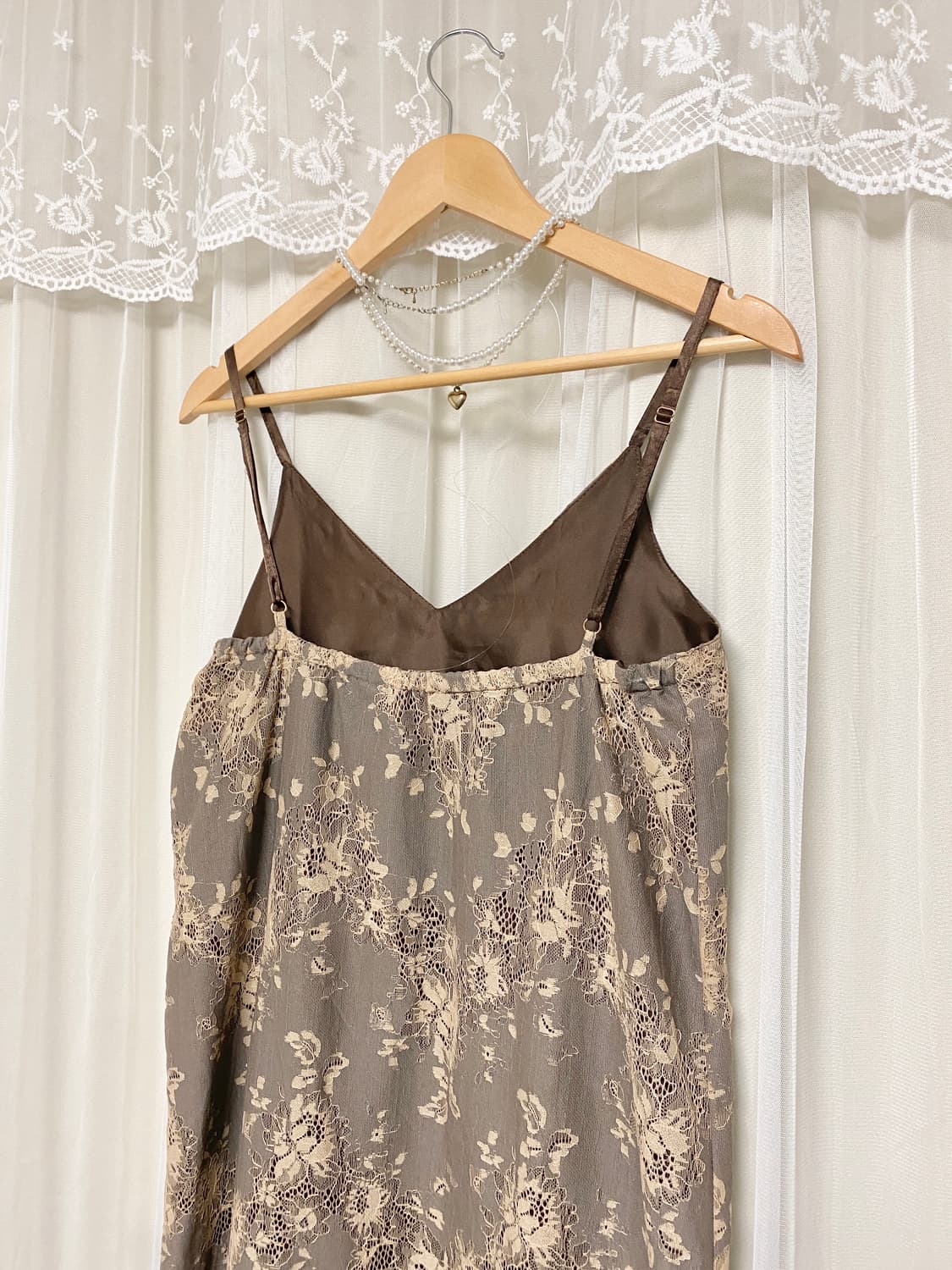 Brown Floral Lace Slip Long Dress 상품이미지7