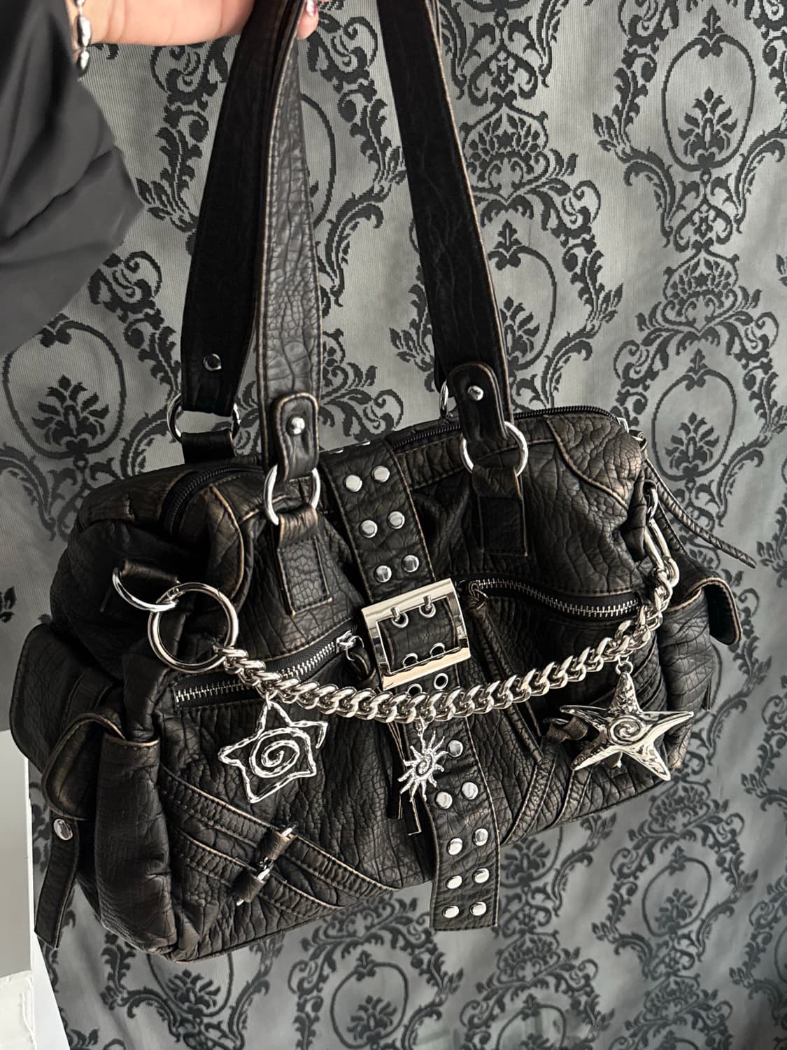 빈티지무드 스터드 벨트 펑크 체인 백 상품이미지2