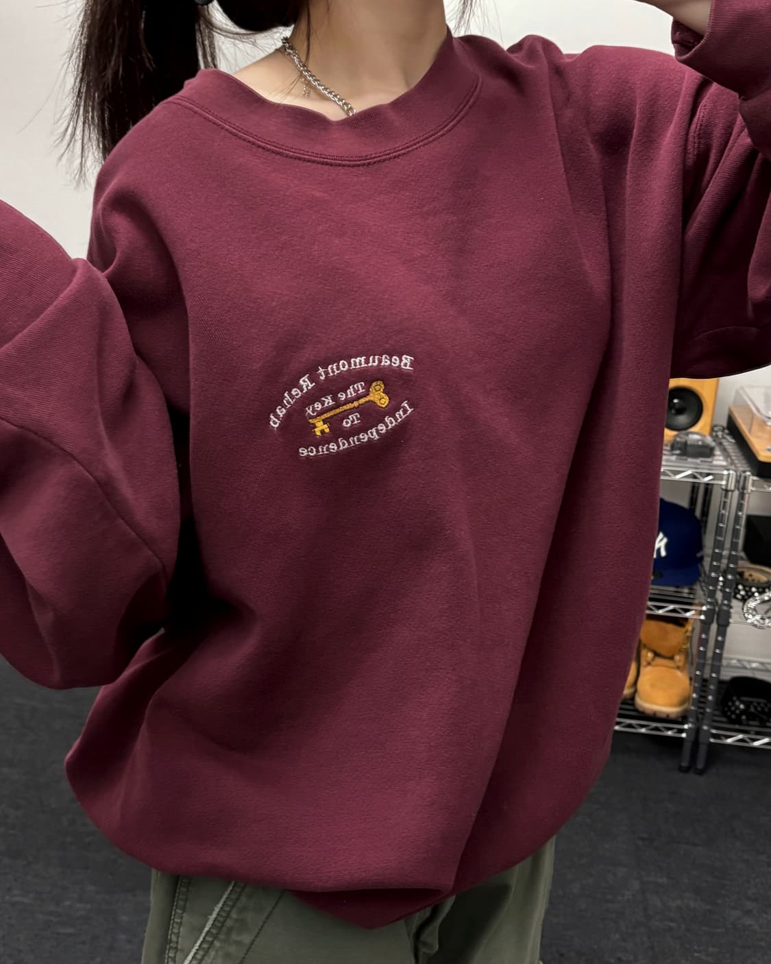 리 90s 아메리칸 오버사이즈 버건디 맨투맨 상품이미지3