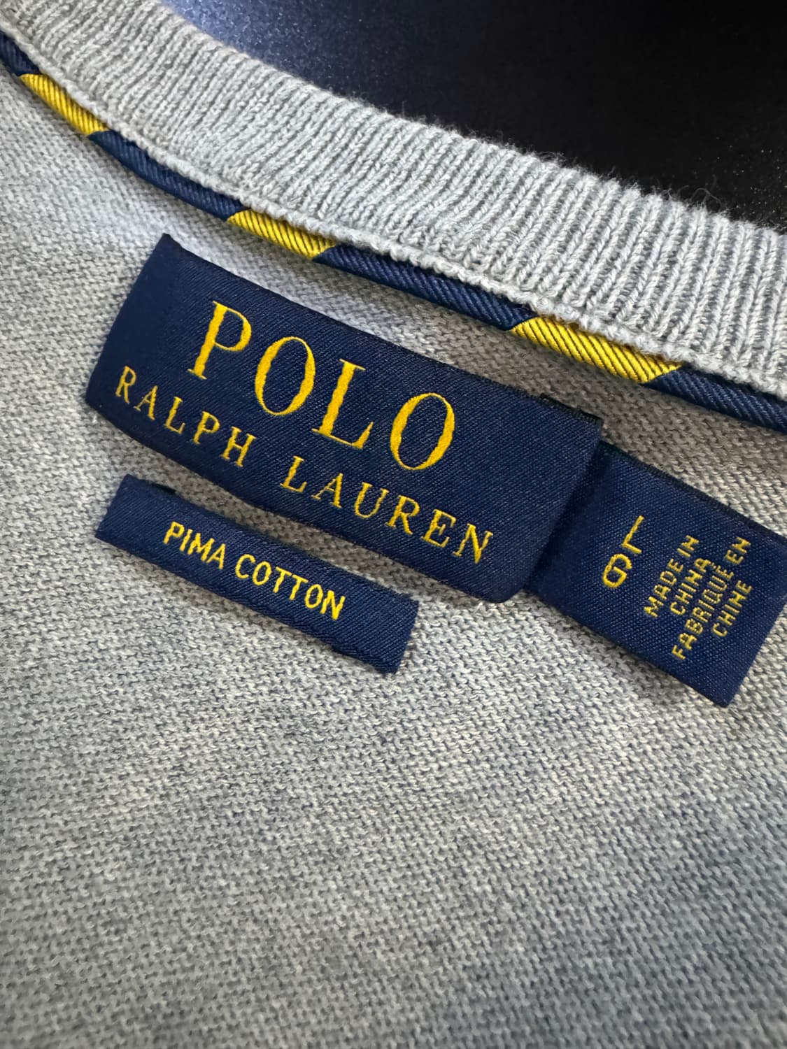 정품!! 폴로 랄프로렌 피마코튼 브이넥 코튼 니트 L 그레이 상품이미지3