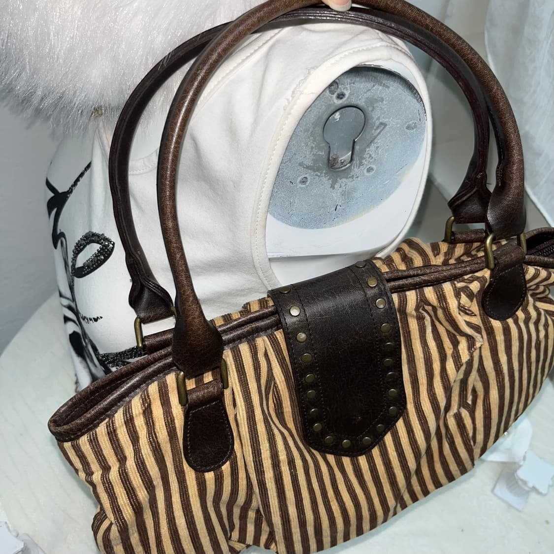 빈티지 브라운 스트라이프 숄더백 상품이미지3