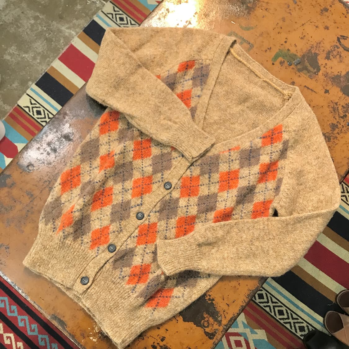 VTG 빈티지 오렌지 아가일 패턴 니트 가디건 여성 프리 남성 102 상품이미지2